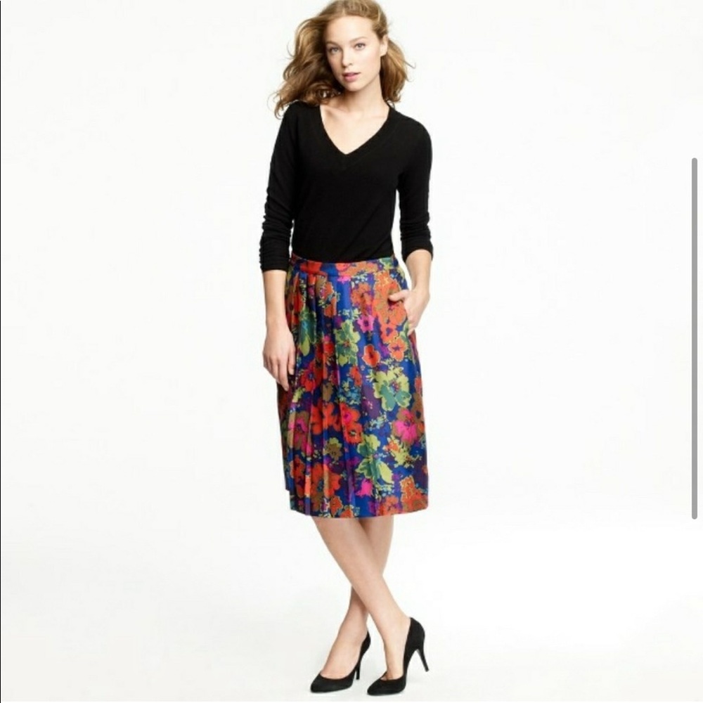 J.Crew Women’s Ashbury 100% Silk Floral Pleated A-Line Skirt Size 6
